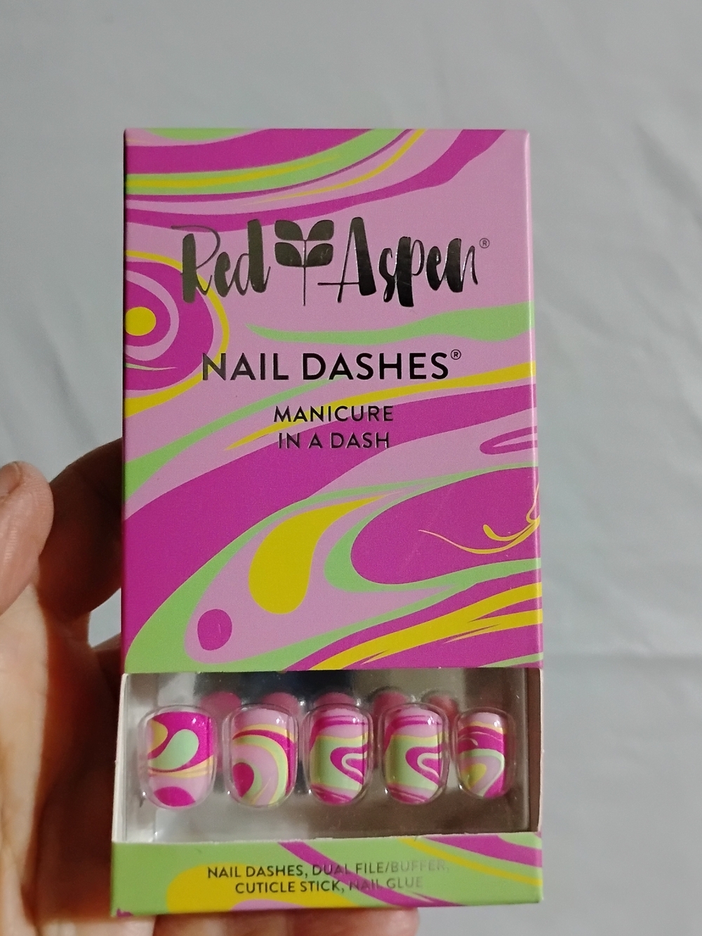 Red Aspen Nail Dashes Pink Yellow Lime Green Swirl Press-On Nails Groovy Gal Sal